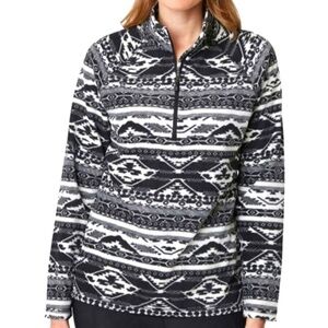 Eddie Bauer 1/4 Zip Poly-Fleece Grey White Aztec Pullover Jacket Size Large